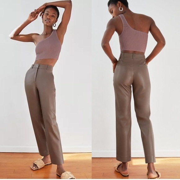 ARITZIA Babaton Command Cropped Mid-Rise Vegan Leather Pant In Deep Taupe - Picture 1 of 4